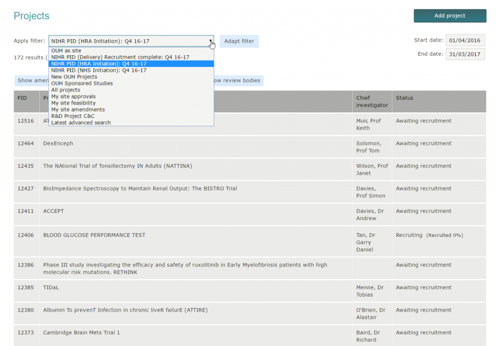 Filter List Screen
